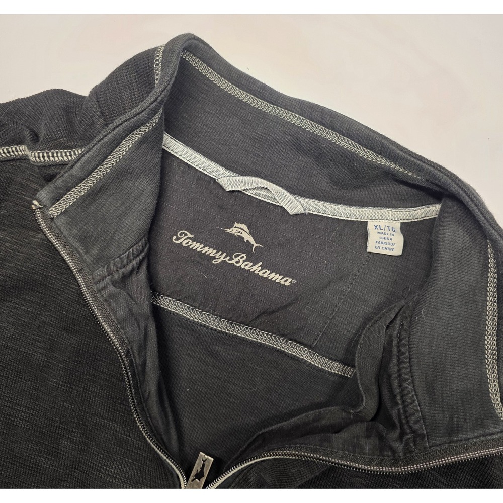 Tommy Bahama Mens Size XL Black 1/4 Zip Long Sleeve‎ Pullover Shirt